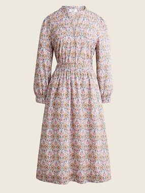 J. CREW Liberty Midi Dress Size S Pink White Honeysuckle Easter Floral BA951